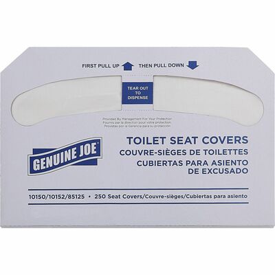 Genuine Joe GJO10150 Half-fold Toilet Seat Covers, For Public Toilet, White, 250/Pack, 10/Carton