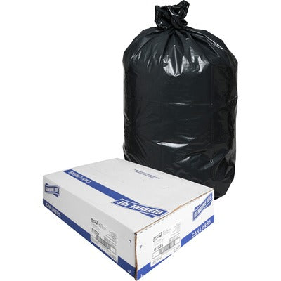Genuine Joe GJO01533 Heavy-Duty Trash Can Liners, Medium Size, 33 gal Capacity, 40" L x 33" W x 1.50 mil (38 Micron) Thickness, Low-Density, Black, 100/Box