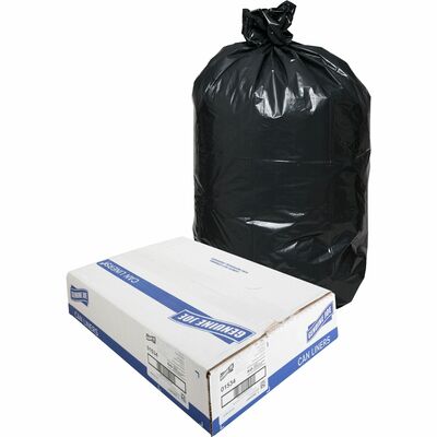 Genuine Joe GJO01534 Heavy-Duty Trash Can Liners, Large Size, 45 gal Capacity, 46" L x 39" W x 1.50 mil (38 Micron) Thickness, Low-Density, Black, 50/Box