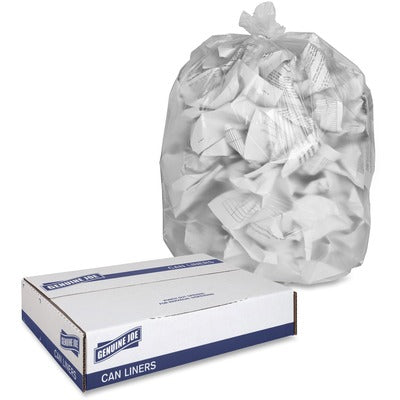 Genuine Joe GJO01760 High-density Can Liners, Extra Large Size, 56 gal Capacity, 48" L x 43" W x 0.63 mil (16 Micron) Thickness, Clear, Resin, 20/Roll, 10/Carton