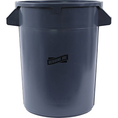 Genuine Joe GJO60463 Heavy-Duty Trash Container, 32 gal Capacity, Side Handle, Venting Channel, Plastic, Gray