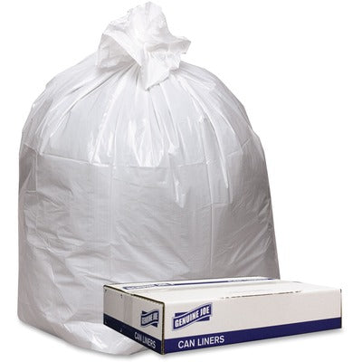 Genuine Joe GJO4347W Low-Density White Can Liners, 56 gal Capacity, 47" L x 43" W x 0.90 mil (23 Micron) Thickness, Industrial Trash, Recycled, 100/Carton