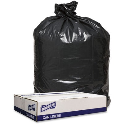 Genuine Joe GJO98211 Low-Density Black Can Liners, 56 gal Capacity, 47" L x 43" W x 1.60 mil (41 Micron) Thickness, Recycled, 100/Carton