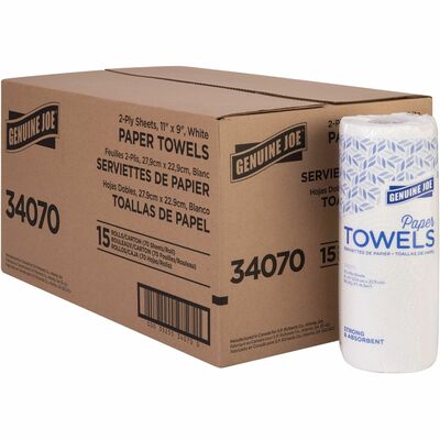 Genuine Joe GJO34070 Kitchen Roll Towels, 2 Ply, 9" Width x 11" Length, 70 Sheets/Roll, White, Paper, 15/Carton