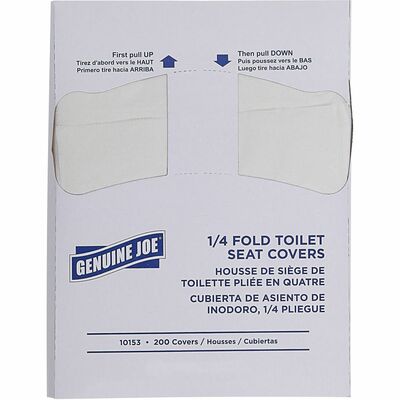 Genuine Joe GJO10153 Quarter-Fold Toilet Seat Covers, 16.73" Width x 14.17" Length, For Toilet, White, Paper, 200/Pack, 25/Carton