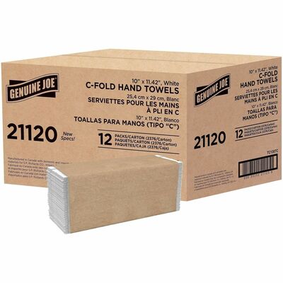 Genuine Joe GJO21120 Paper Towel C-fold 200 sheets White, 1 Ply, 13" Width x 10" Length, embossed design, Fiber, Paper, 200 Sheets/Pack, 12/Carton