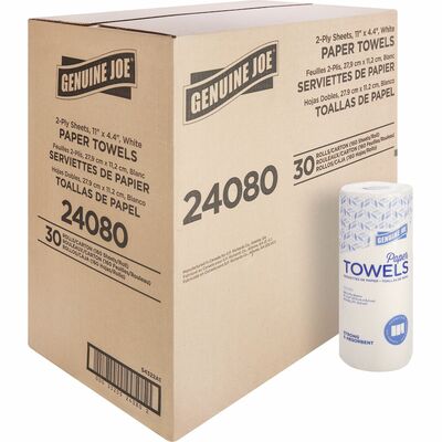 Genuine Joe GJO24080 Kitchen Roll Flexible Size Towels, 2 Ply, 1 5/8" Core, White, 30/Carton