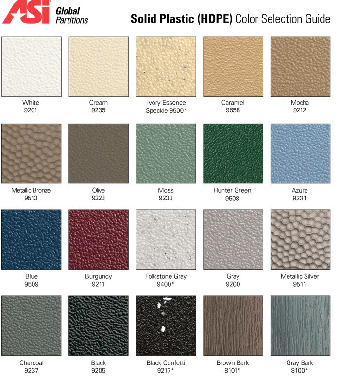 ASI Global solid plastic HDPE partition color selection guide