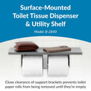 Bobrick B-2840 Toilet Paper Dispenser Utility Shelf, 16" W x 3-7/8" H x 5" D, Surface-Mounted, Stainless Steel w/ Satin Finish