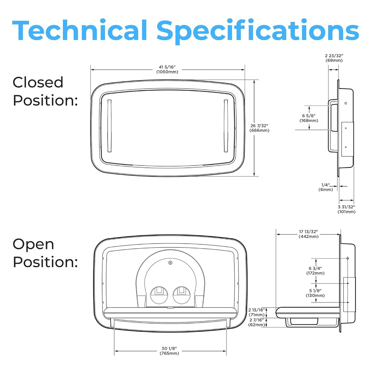 Koala Kare KB310-SSRE-MBLK Horizontal Recessed SS BCS Matte Black Baby Changer