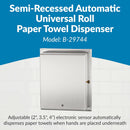 Bobrick B-29744 Automatic Commercial Paper Towel Dispenser, Semi-Recessed-Mounted, Stainless Steel