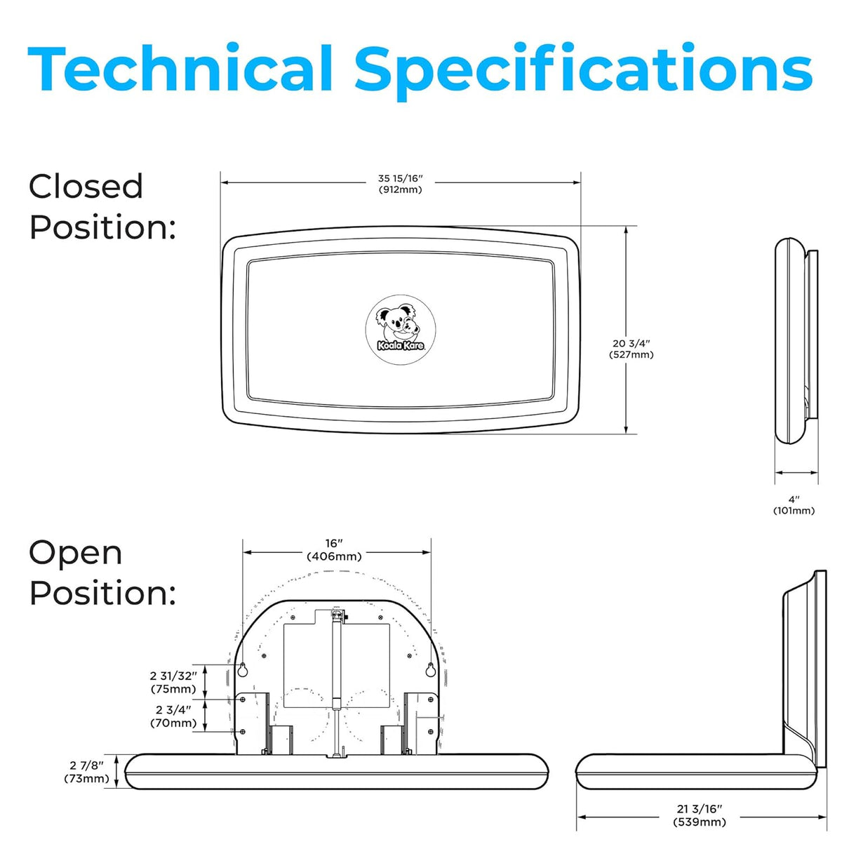 Koala Kare KB300-01 Horizontal Baby Changing Station, Surface-Mounted, Grey (Formerly KB200-01)