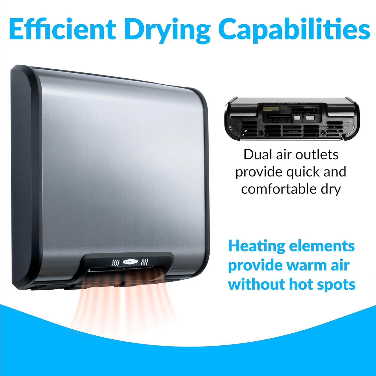 Bobrick B-7128 Automatic Hand Dryer, 115 Volt, Surface-Mounted, Stainless Steel