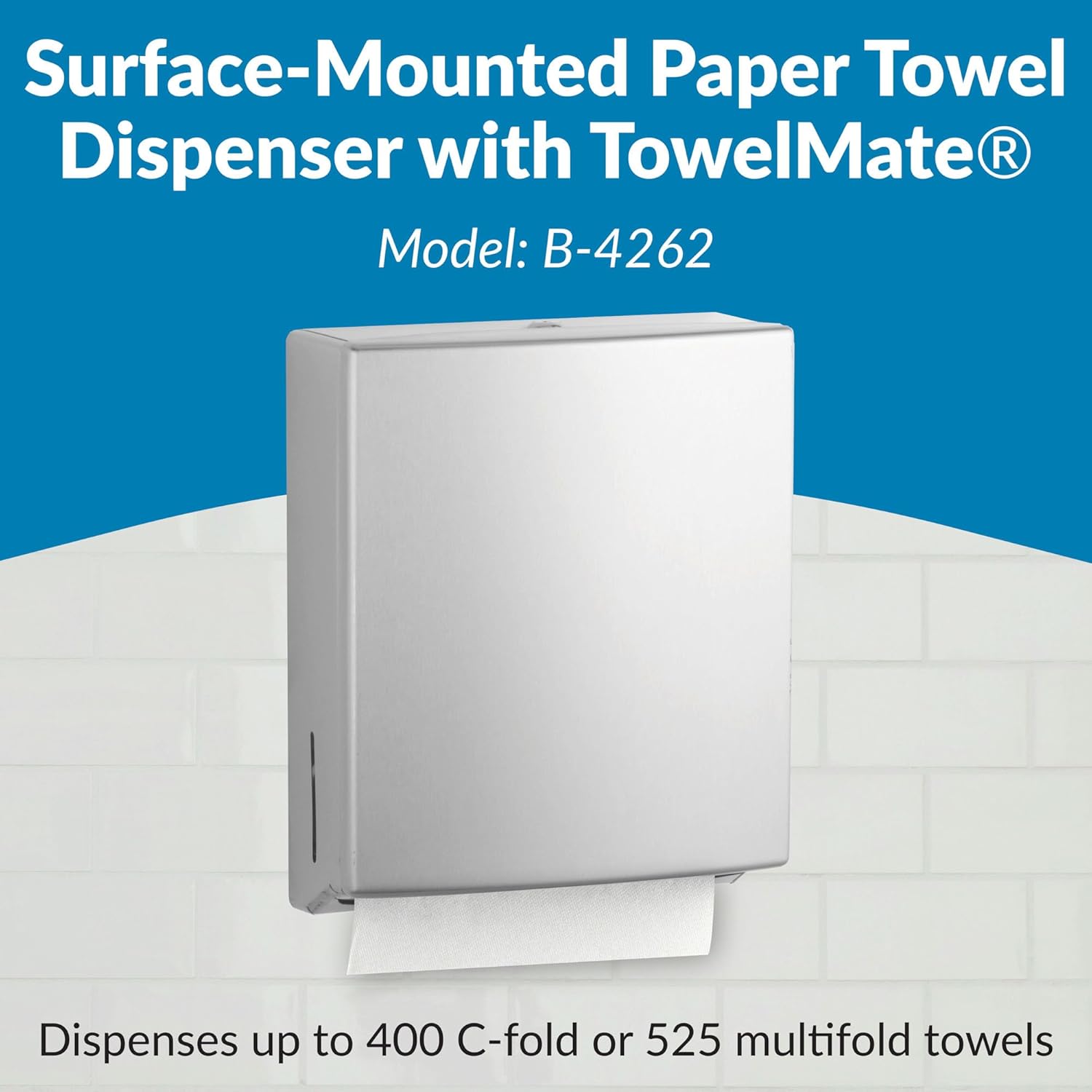 Bobrick B-4262 Commercial Paper Towel Dispenser, Surface-Mounted, Stainless Steel