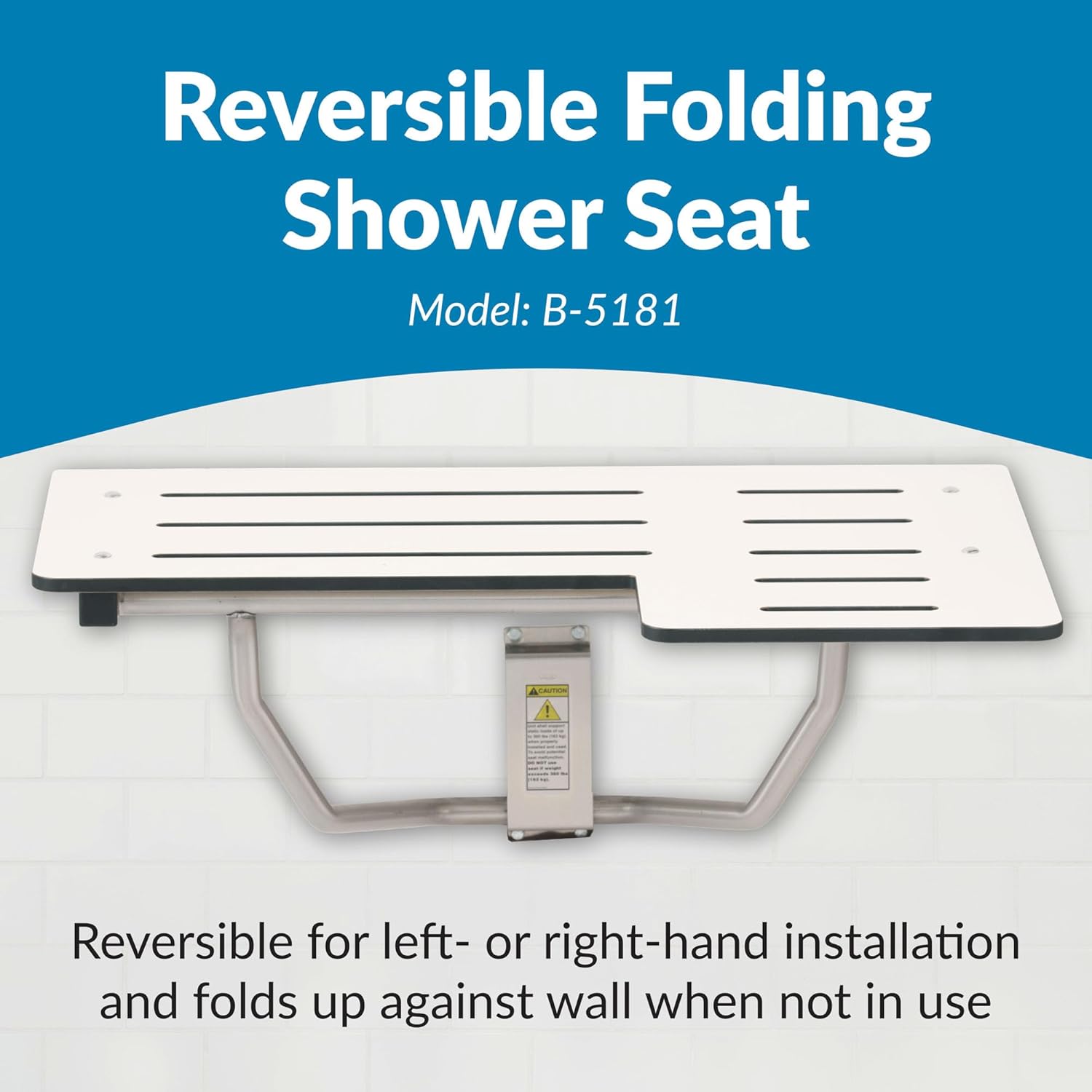 Bobrick B-5181 Reversible Folding Restroom Shower Seat, 360 lb Load Capacity, Phenolic