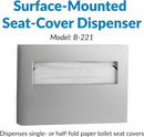 Bobrick B-221 Commercial Toilet Seat Cover Dispenser, Surface-Mounted, Stainless Steel
