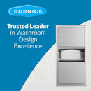 Bobrick B-3699 Combination Commercial Paper Towel Dispenser/Waste Receptacle, Surface-Mounted, Stainless Steel