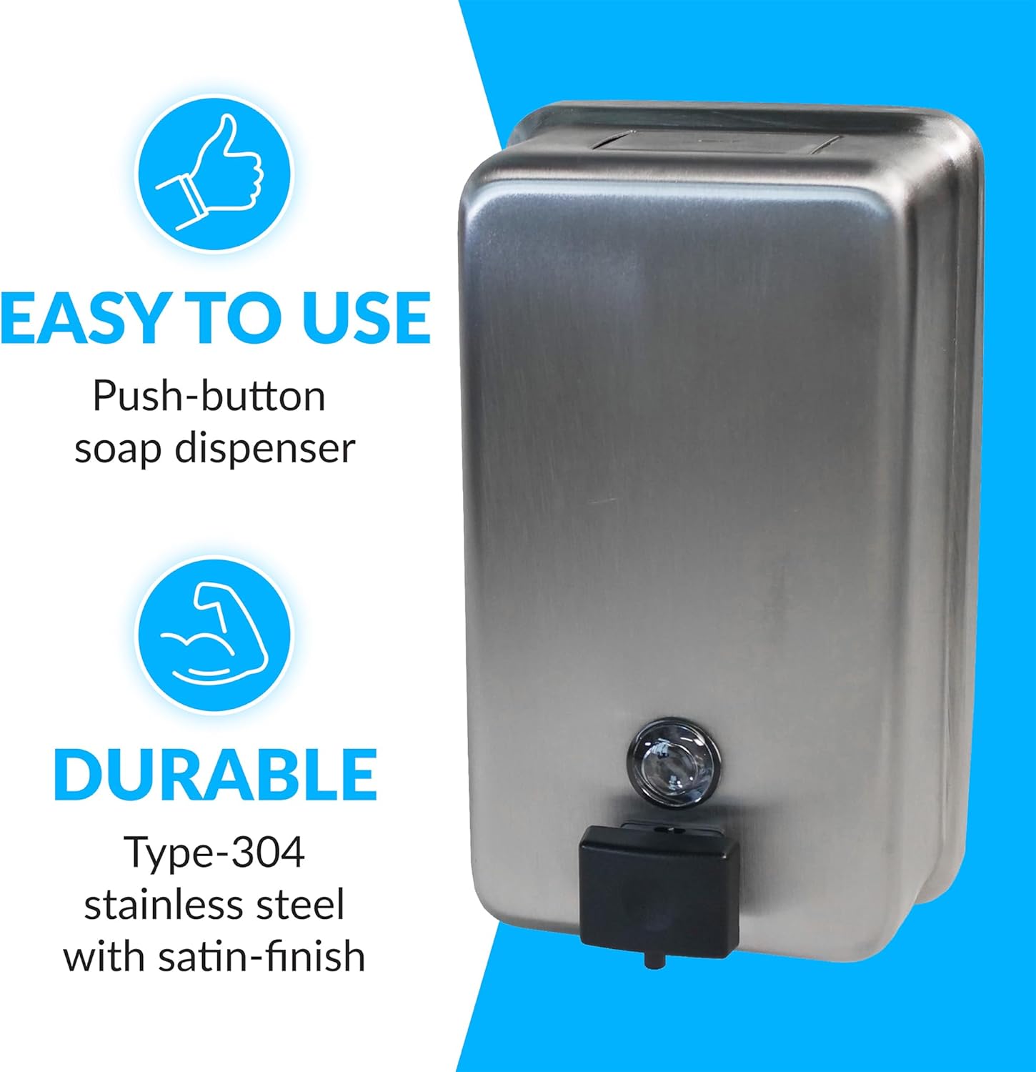 Bobrick B-2111 Commercial Liquid Soap Dispenser, Surface-Mounted, Manual-Push, Stainless Steel - 40 Oz