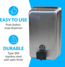 Bobrick B-2111 Commercial Liquid Soap Dispenser, Surface-Mounted, Manual-Push, Stainless Steel - 40 Oz