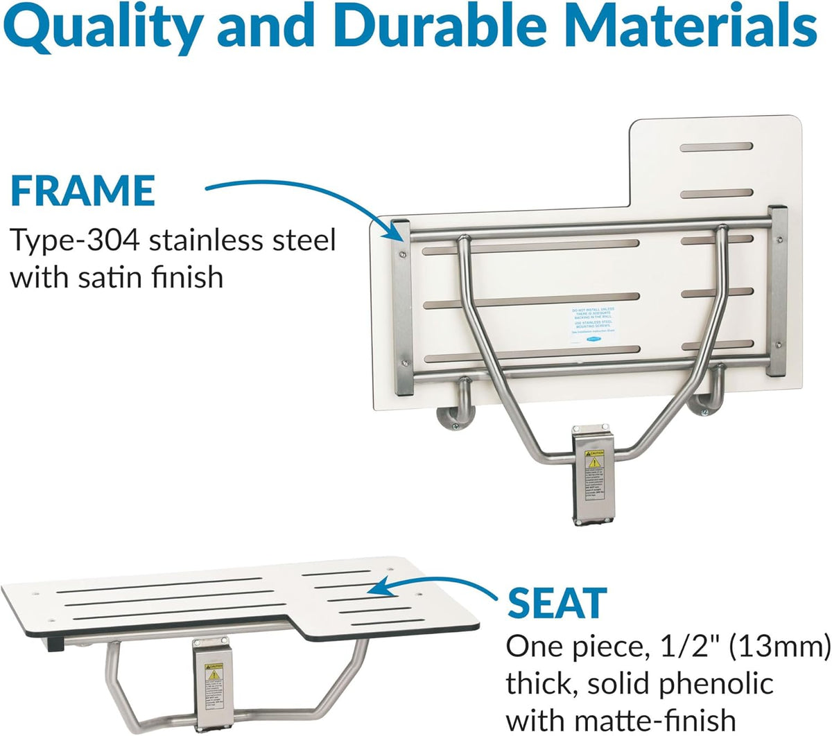 Bobrick B-5181 Reversible Folding Restroom Shower Seat, 360 lb Load Capacity, Phenolic