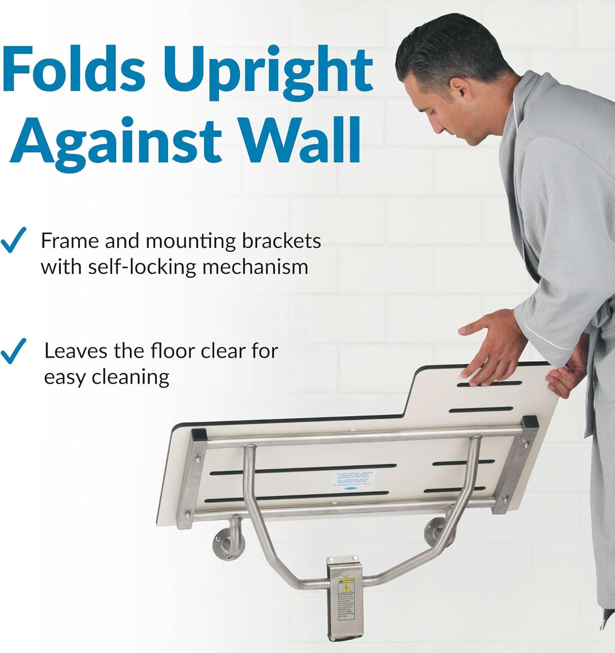 Bobrick B-5181 Reversible Folding Restroom Shower Seat, 360 lb Load Capacity, Phenolic