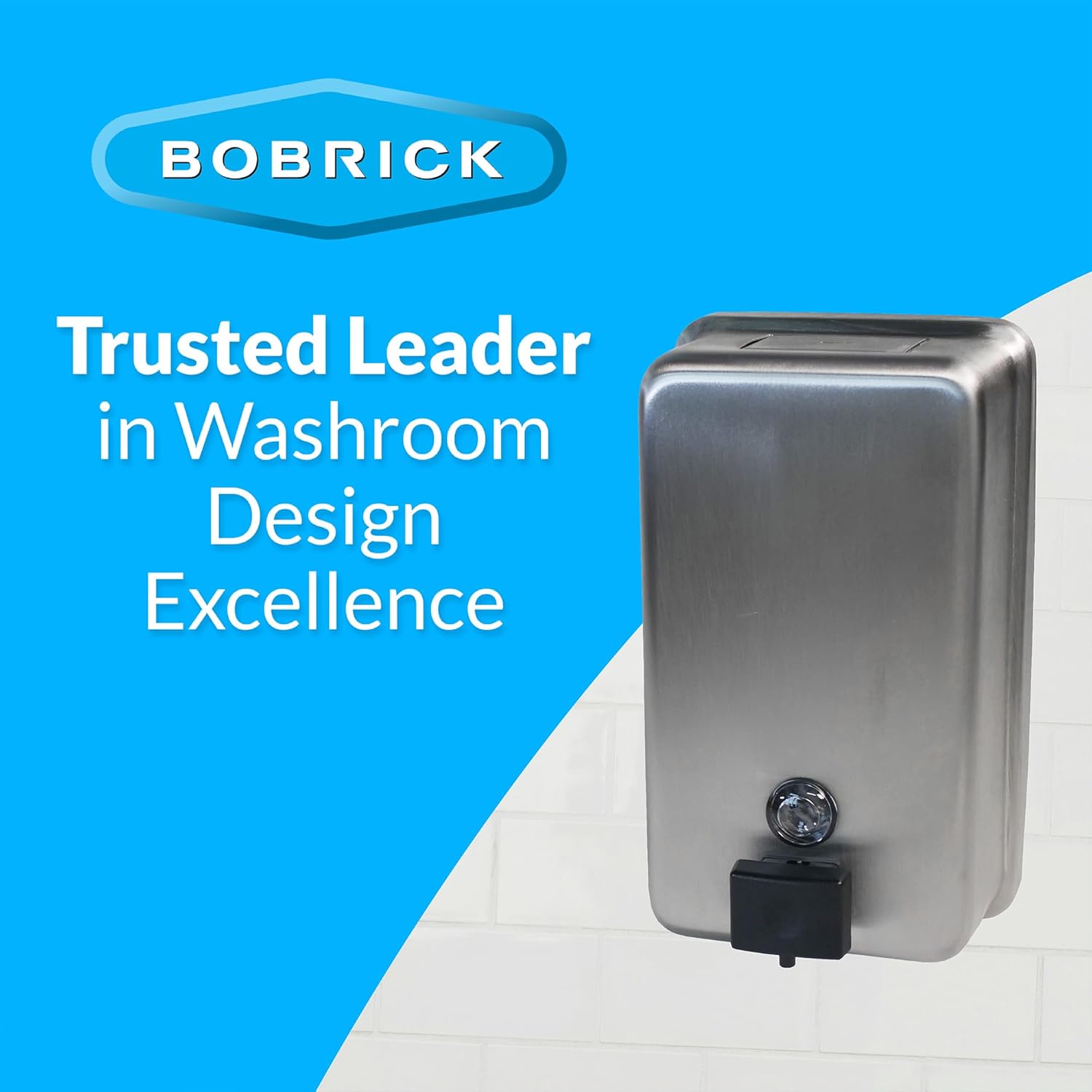 Bobrick B-2111 Commercial Liquid Soap Dispenser, Surface-Mounted, Manual-Push, Stainless Steel - 40 Oz