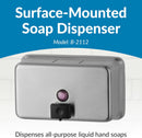 Bobrick B-2112 Commercial Liquid Soap Dispenser, Surface-Mounted, Manual-Push, Stainless Steel - 40 Oz