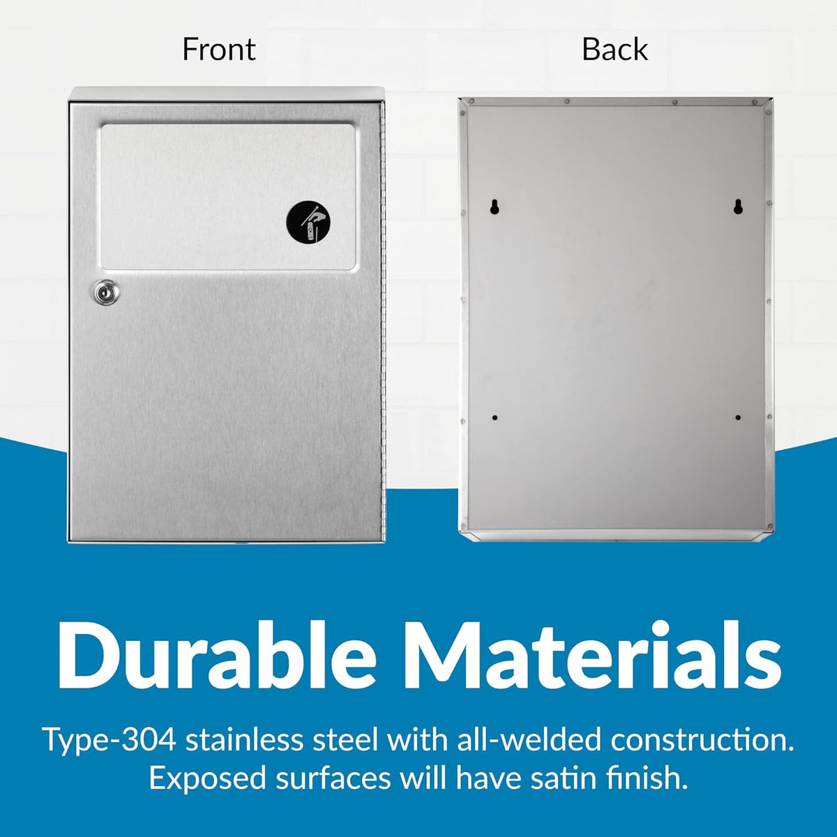 Bobrick B-254 Commercial Restroom Sanitary Napkin/Tampon Disposal, Surface-Mounted, Stainless Steel