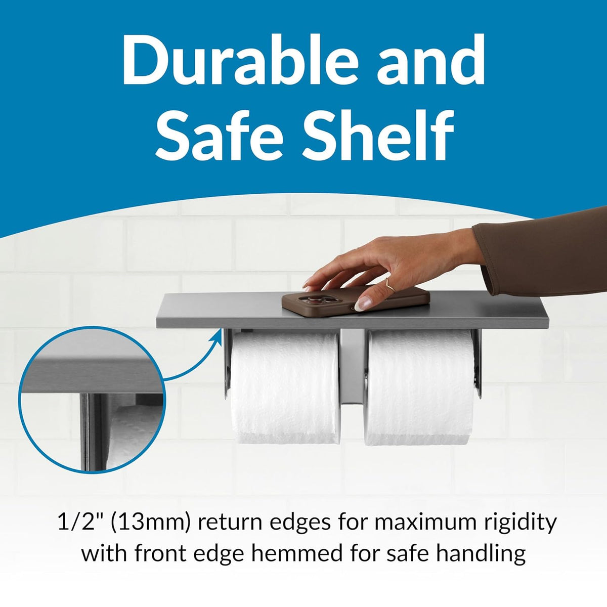 Bobrick B-2840 Toilet Paper Dispenser Utility Shelf, 16" W x 3-7/8" H x 5" D, Surface-Mounted, Stainless Steel w/ Satin Finish