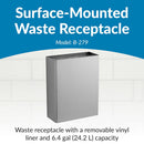 Bobrick B-279 Commercial Restroom Trash Can, 6.4 Gallon, Surface-Mounted, 14" W x 18" H, 6" D, Stainless Steel