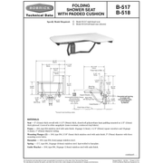 Bobrick B-518 Left Hand Folding Commercial Shower Seat, 360 lb Load Capacity, Stainless Steel