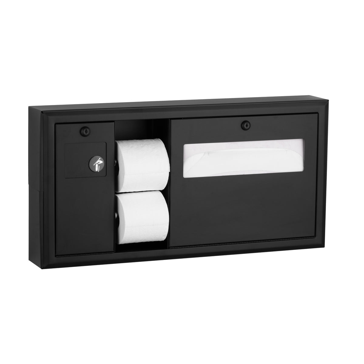 Bobrick 30919.MBLK Surface-Mounted Toilet Tissue, Seat-Cover Dispenser and Waste Disposal, Left Side, Matte Black