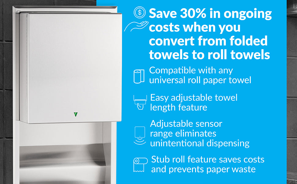 Bobrick B-3974 Automatic Combination Commercial Paper Towel Dispenser/Waste Receptacle, Recessed-Mounted, Stainless Steel