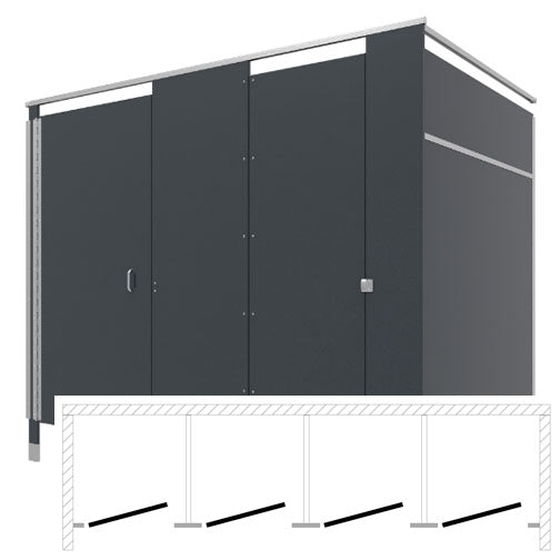 Bradley Toilet Partition (Phenolic) 4 Between Wall (108" W x 61-1/4" D) - BW33660-PBC