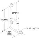 ASI 3804-L Commercial Left Hand Grab Bar, 1-1/2" Diameter x 32" Length, Stainless Steel