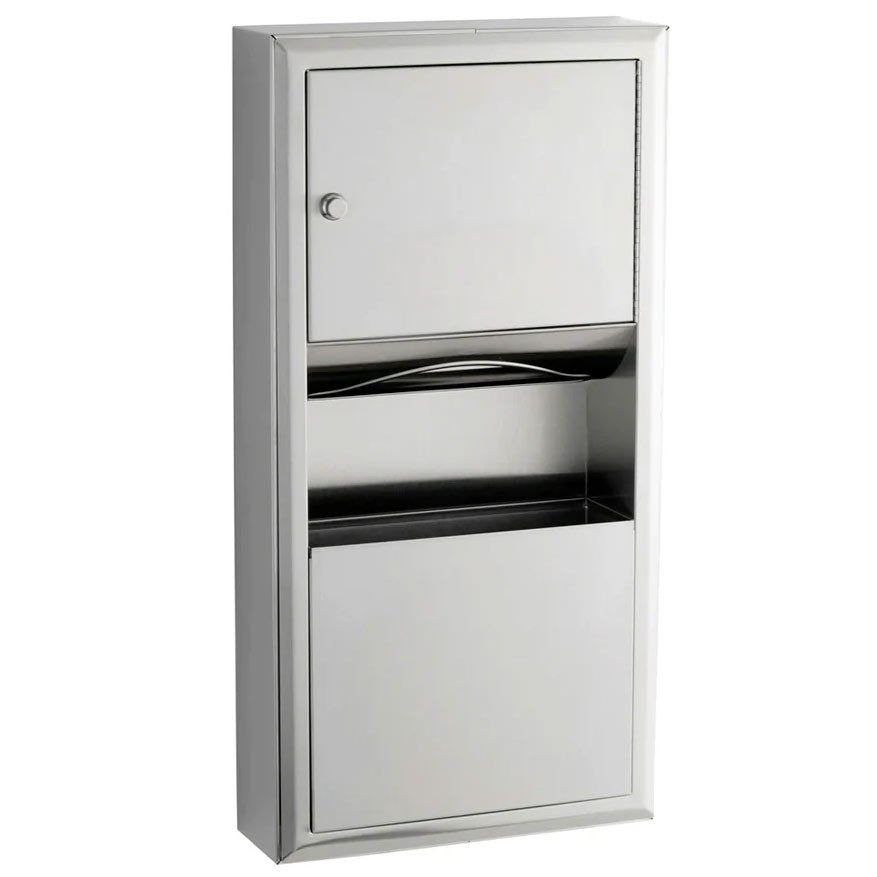 Bobrick B-3699 Combination Commercial Paper Towel Dispenser/Waste Receptacle, Surface-Mounted, Stainless Steel