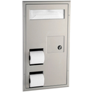 Bobrick B-3571 Combination Commercial Seat-Cover Dispenser/Toilet Paper Dispenser/Waste Receptacle, Partition-Mounted, Stainless Steel