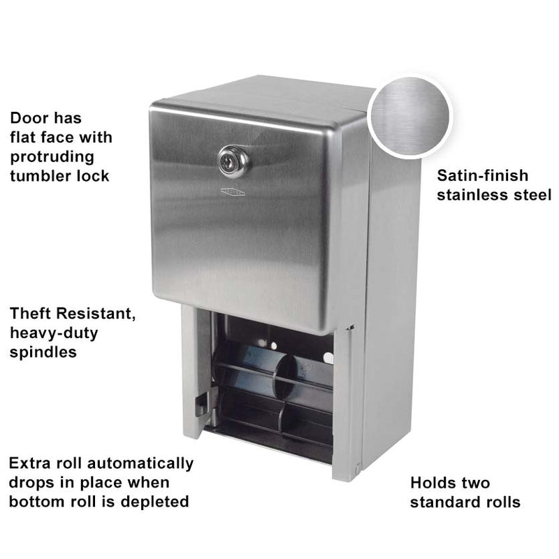 Bobrick B-2888 Commercial Toilet Paper Dispenser, Surface-Mounted, Stainless Steel w/ Satin Finish