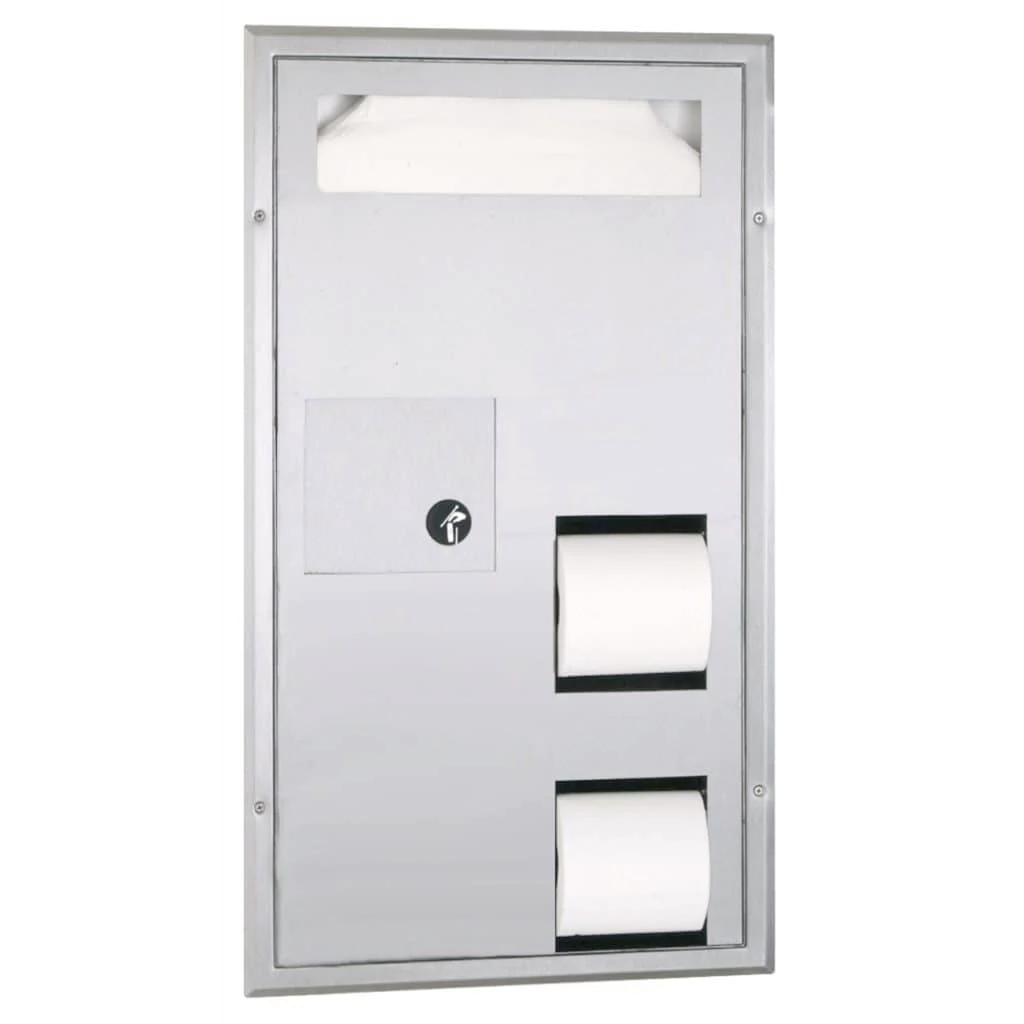 Bobrick B-35715 Partition-Mounted Seat-Cover Dispenser, Sanitary Napkin Disposal, and Toilet Tissue Dispenser