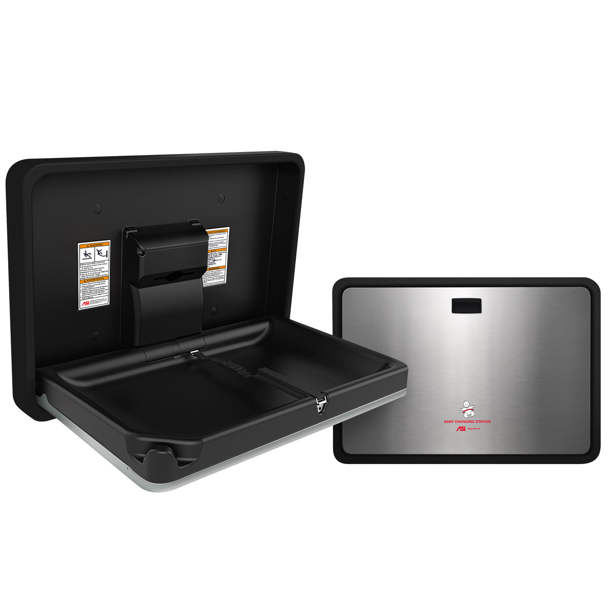 ASI 9024-41 Horizontal Baby Changing Station, Plastic/Stainless Steel Matte Black/Satin Finish, Surface Mounted