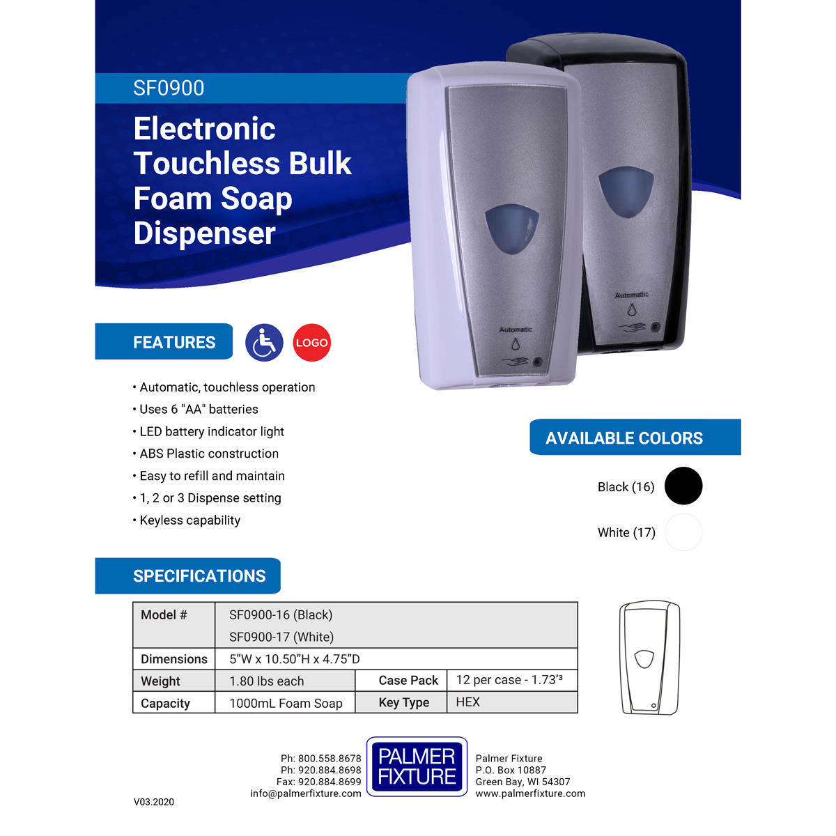 Palmer Fixture SF0900 Electronic Bulk Foam Dispenser