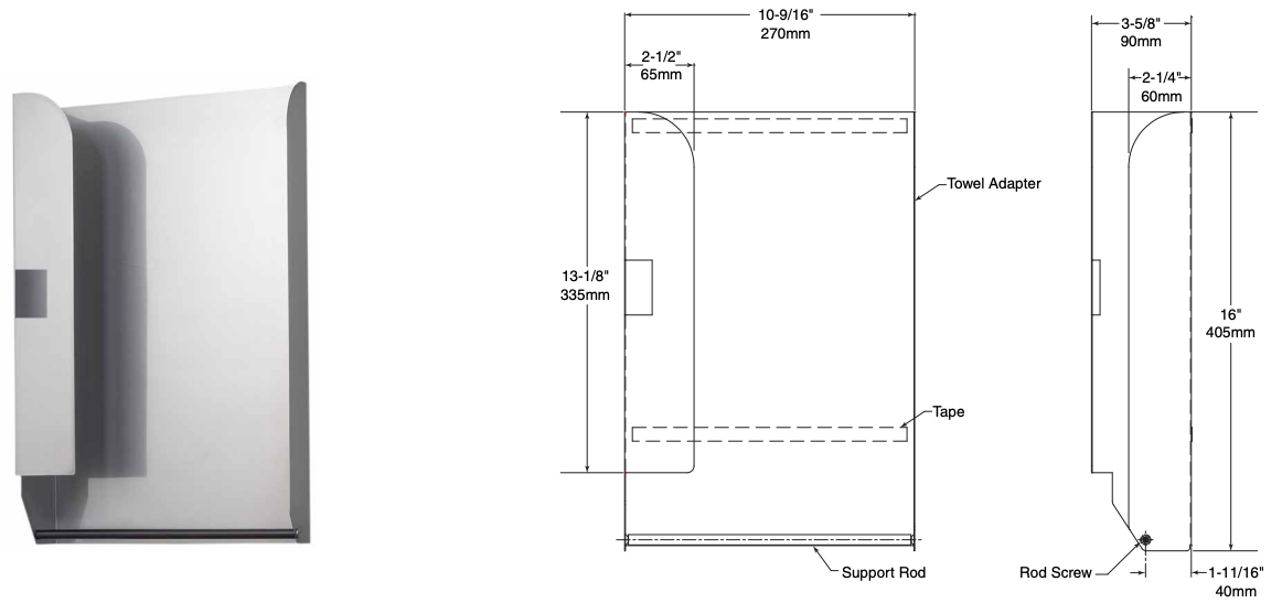 Bobrick 3944-130 Commercial Towel Mate Towel Guide for Bobrick Model B-3900, Stainless Steel