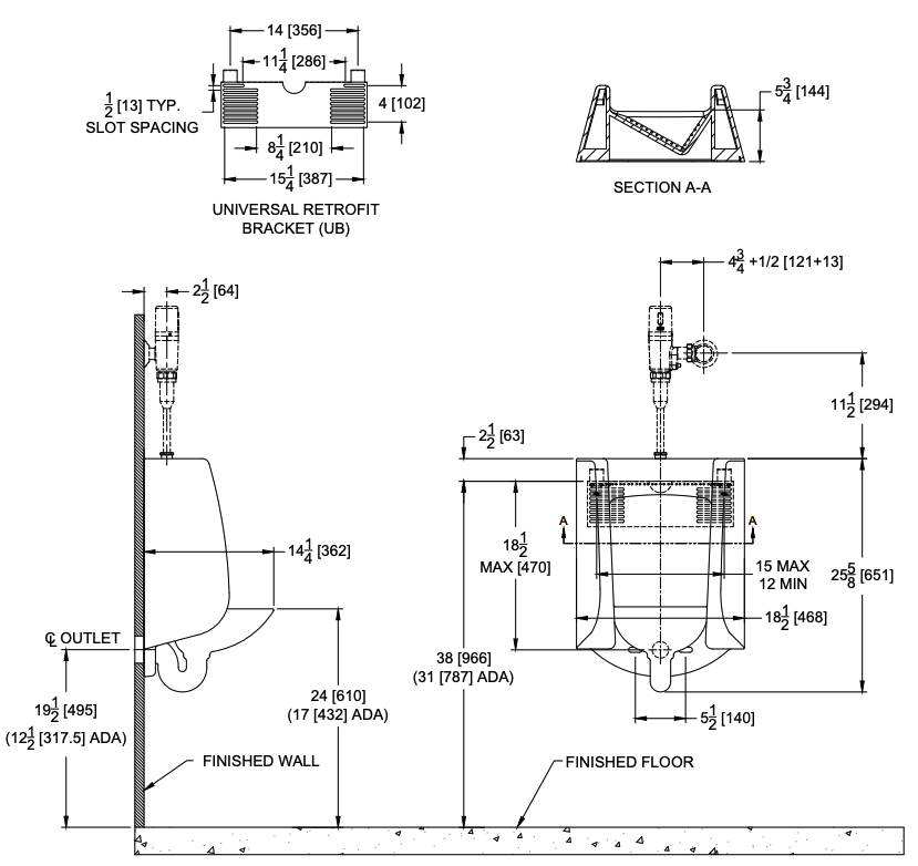 【no.】MG 2.5 Zurn Siphon Jet Wall Urinal, 0.125 Gallons per Flush, 25-5/8