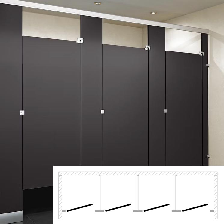 ASI Global Toilet Partition (Phenolic) 4 Between Wall (144"W x 61-1/4"D) - BW43660