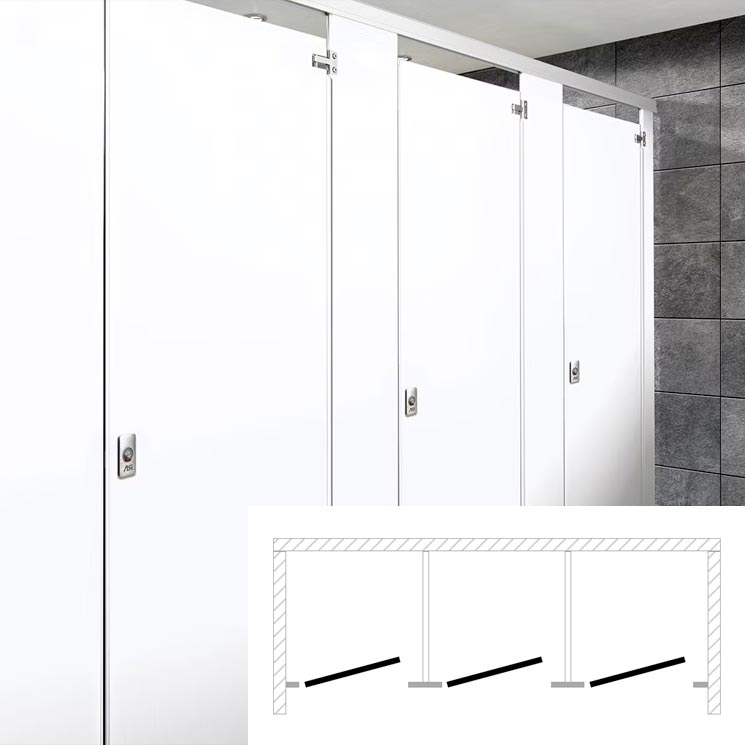 Global Toilet Partition, 3 Between Wall Compartments, Metal, 108"W x 61