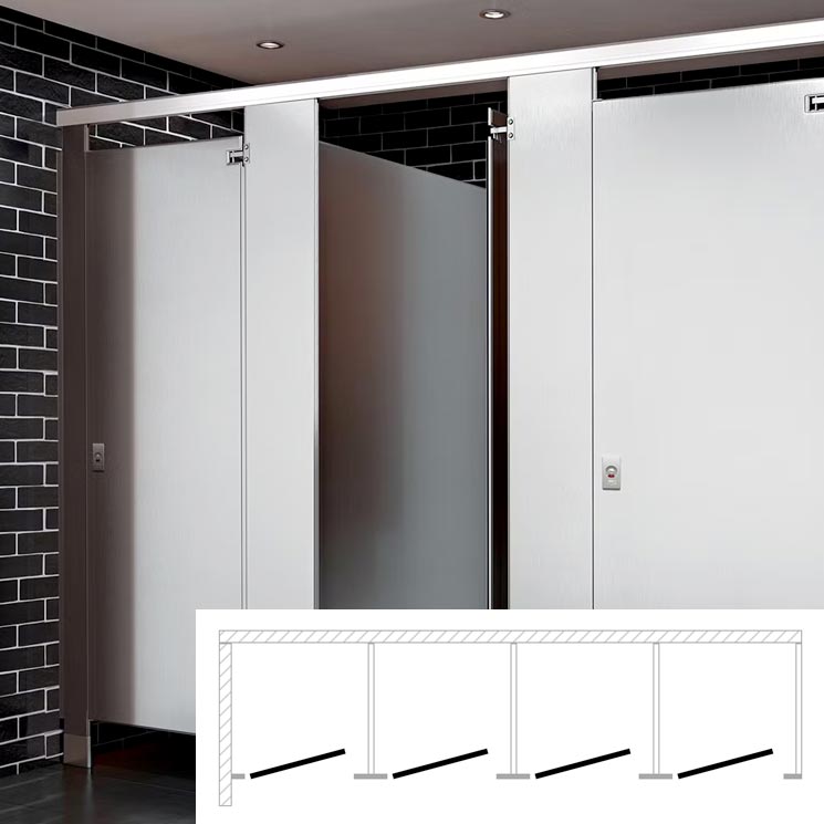 ASI Global Toilet Partition (Stainless Steel) 4 In Corner (144"W x 61 1/4"D) IC43660-SS-Global