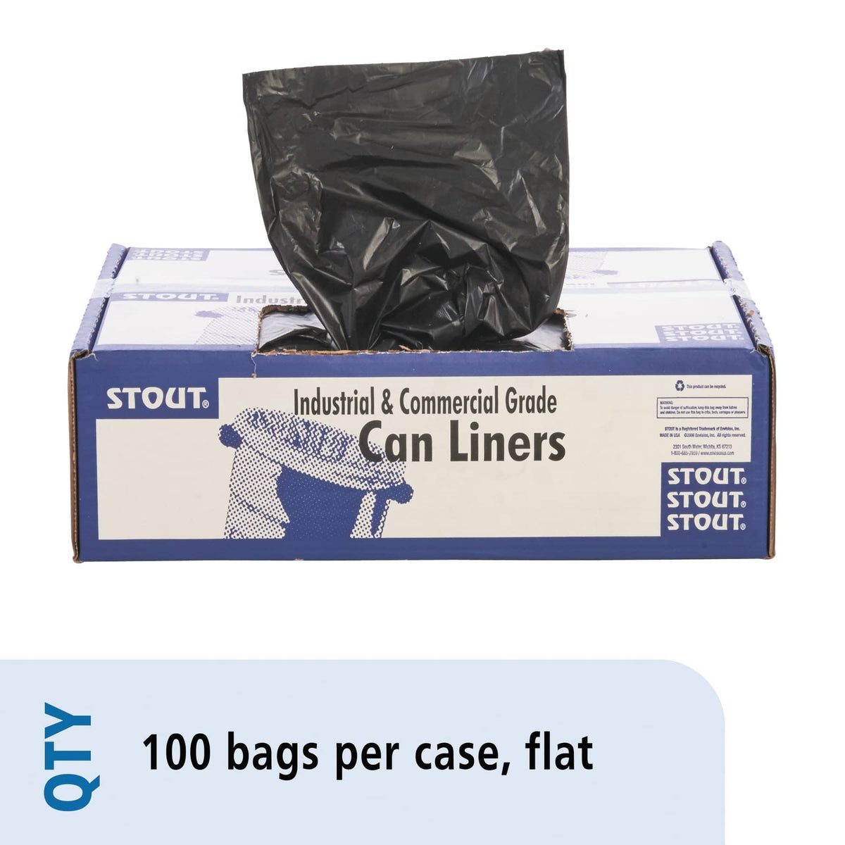 Stout Total Recycled Content Plastic Trash Bags, 60 Gal, 1.5 Mil, 36" X 58", Brown/Black, 100/Carton - STOT3658B15 - TotalRestroom.com