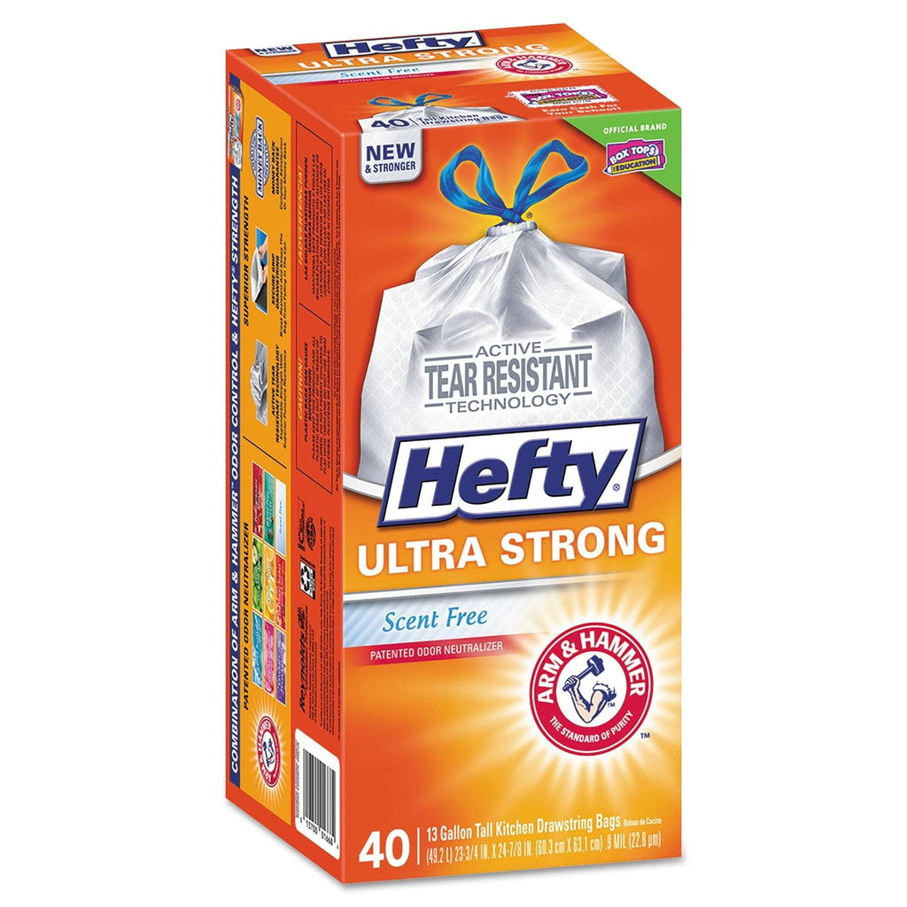 Hefty Ultra Strong Tall Kitchen And Trash Bags, 13 Gal, 0.9 Mil, 23.75 X  24.88, White, 40/Box - RFPE84638CT