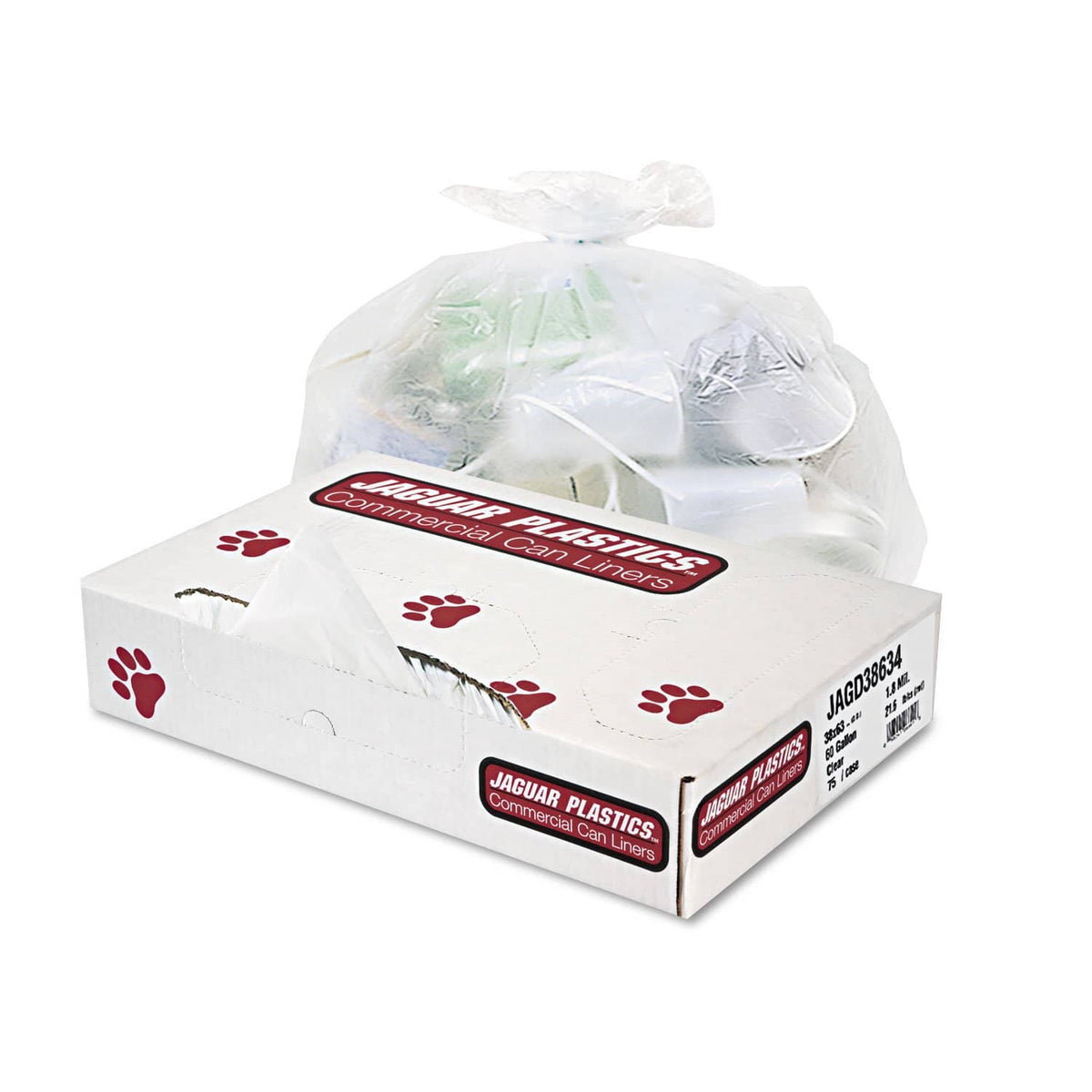 Jaguar Industrial Drum Liners, Rolls, 60 Gal, 2.7 Mil, 38" X 63", Clear, 50/Carton - JAGD38634CL - TotalRestroom.com