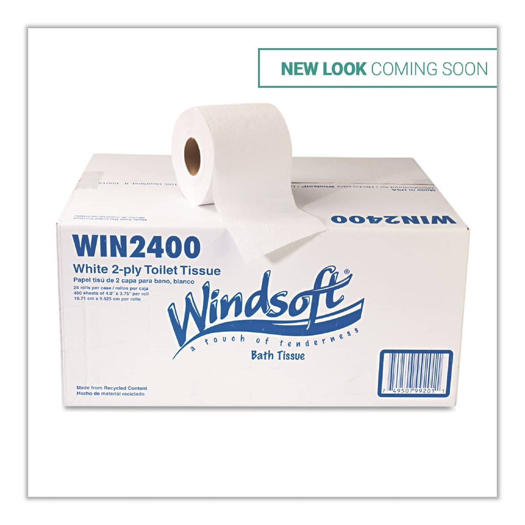 Windsoft Bath Tissue, Septic Safe, 2Ply, White, 4 X 3.75, 400 Sheets/Roll, 24 Rolls/Carton
